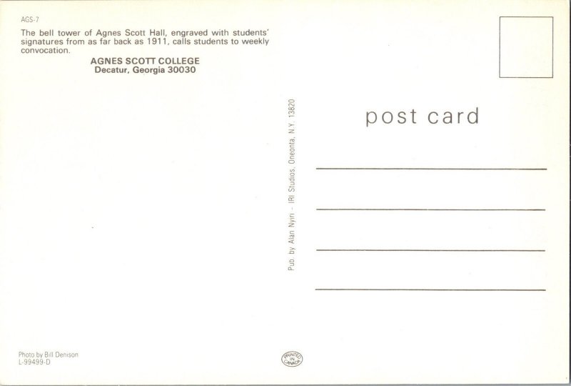 AGNES SCOTT COLLEGE Decatur, Georgia Continental Postcard CE13