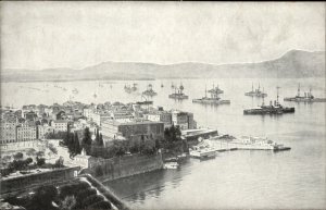 Corfou Greece Battleships in Harbor 1900s-20s Vintage Postcard