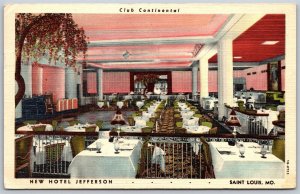 Vtg St Louis Missouri MO Club Continental New Hotel Jefferson 1940s Postcard