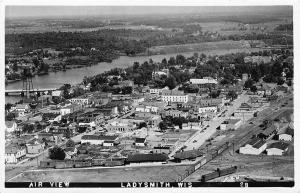 Ladysmith WI Air View Railroad Station Train Depot Real Photo Postcard