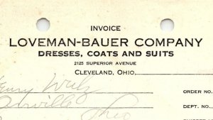 1939 LOVEMAN-BAUER COMPANY CLEVELAND OHIO DRESSES COATS BILLHEAD INVOICE Z691