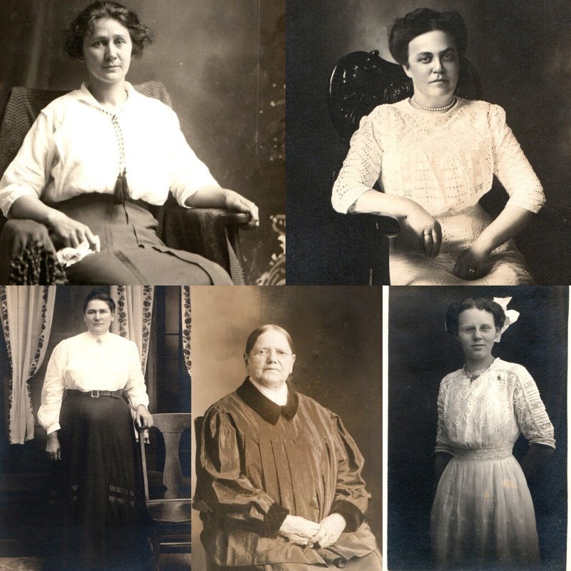 x5 LOT c1910s Lady Portraits RPPC Women Young Middle Age Girls Real Photo A176