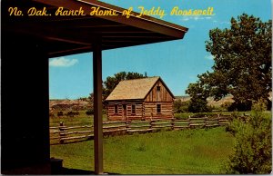 View No Dak Ranch Home Teddy Roosevelt Wood Log Cabin Greenery Postcard Unused