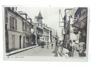 Lion Sur Mer France Rue de Paris VersLa Poste Vintage Postcard c1940 Kodak Cafe