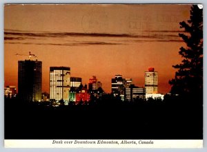 Dusk Over Downtown Edmonton, Alberta, 1974 Chrome Postcard