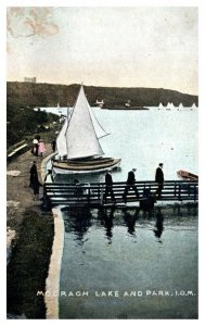 Sailboat on Mooraoh Lake and Park Isle of Man Boat Postcard