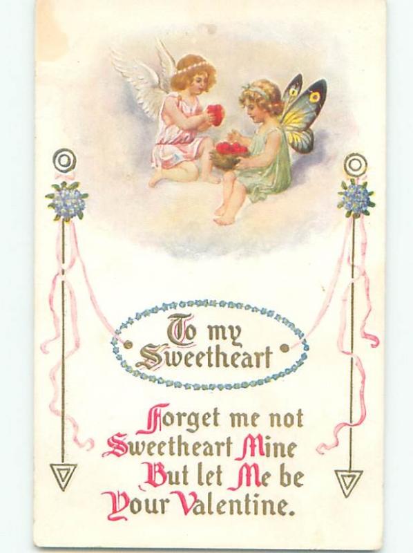 Pre-Linen Valentine CUPIDS WITH DIFFERENT COLORED WINGS AB2864