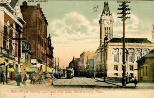 MA - Marlborough. Main Street looking East and City Hall