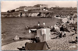 Quiberon (Morbihan) Plage Du Port Haliguen Et Fort Neuf Real Photo RPPC Postcard