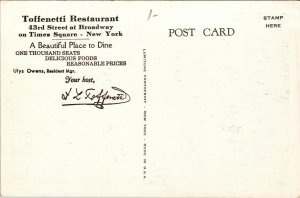 Vtg Toffenetti Restaurant Broadway Times Square New York City Postcard