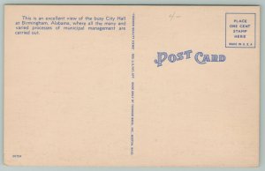 Birmingham Alabama~City Hall~1940s Linen Postcard