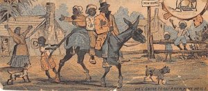 Approx. Size: 2 x 4.5 Three black men riding a donkey  Late 1800's Tradecard ...