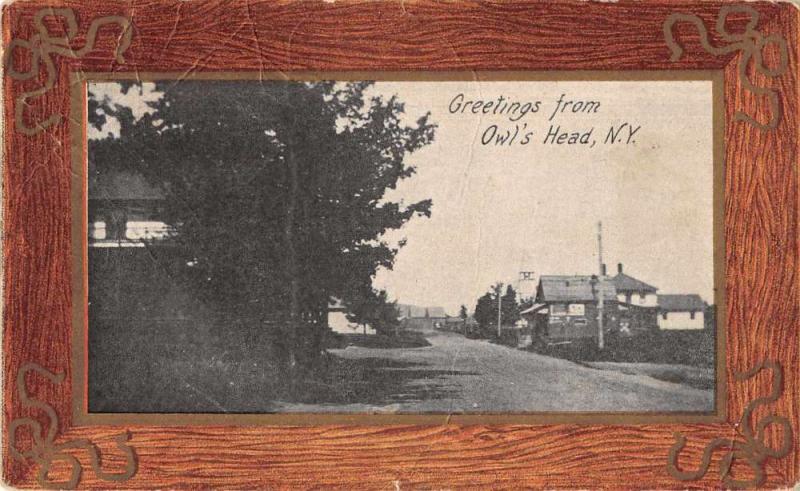 Owl's Head New York Greetings From residential street antique pc Z51009