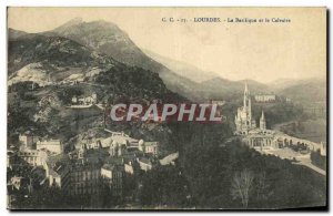 Old Postcard Lourdes Basilica and Calvary