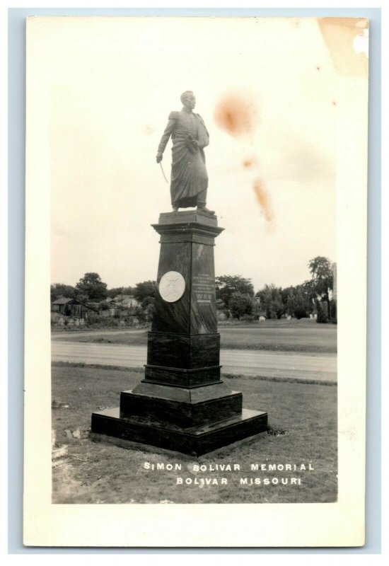 Vintage RPPC Simon Bolivar Memorial, Bolivar Missouri Postcard P167 