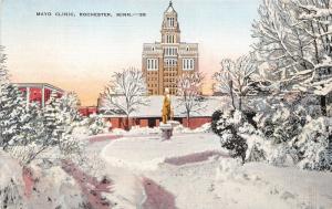 Rochester Minnesota~Mayo Cininc In Winter~Snow on Trees-Statue~1940s Linen Pc