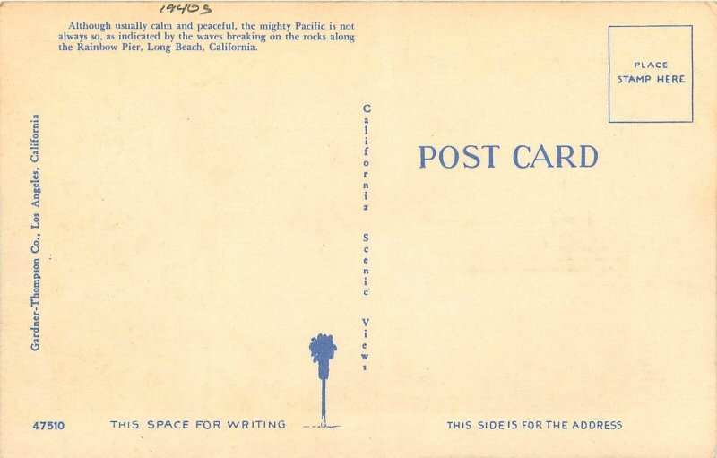 1940s Long Beach California Breakers rainbow Pier  Postcard Gardner 24-11706