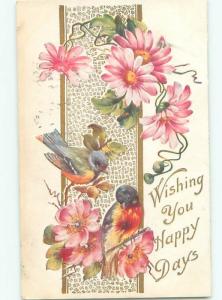 Pre-Linen CUTE BIRD SITTING ON PINK FLOWERS AC4614