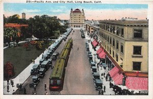 Pacific Ave. and City Hall, Long Beach, California, Early Postcard, Unused
