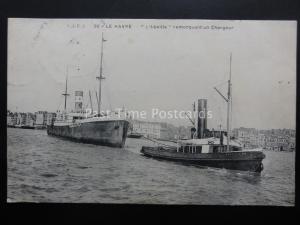 France LE HARVE L'Abeille No.10 TUG BOAT remorquant chargeur c1908 by S.A.R.A.