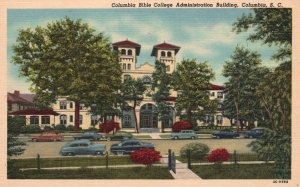 Vintage Postcard Bible College Administration Building Columbia South Carolina