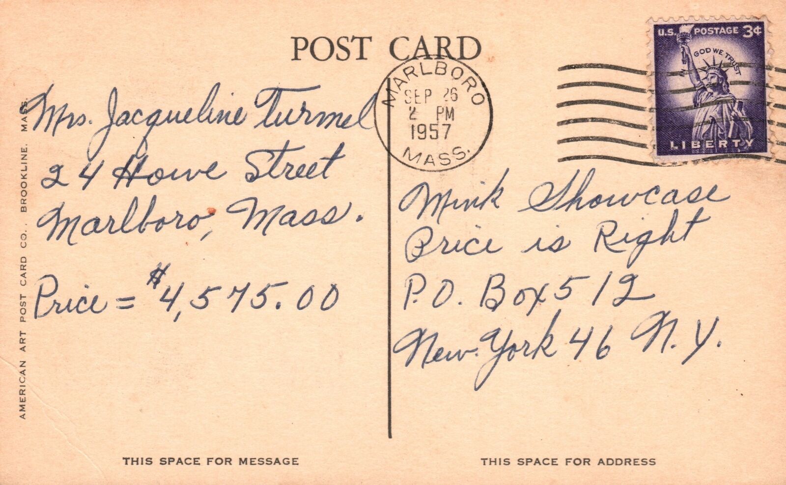 Vintage Postcard 1957 Bathing at Fort Meadow Lake Marlboro