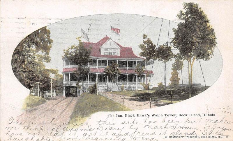 A50/ Rock Island Illinois Il Postcard The INN Blackhawk's Watch Tower 1907 