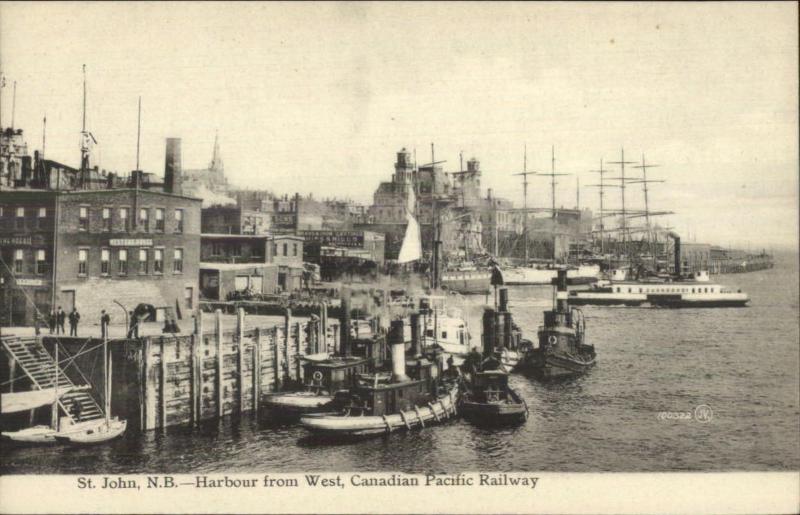 Tug Boats & Ships Canadian Pacific Railway St. John New Brunswick c1910 PC