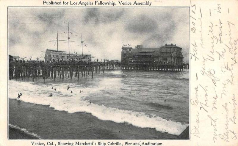 Venice California Marchettis Ship Cabrillo Pier Antique Postcard K102361