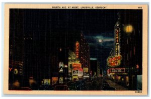 c1940 Fourth Ave. Night Exterior Building Moon Louisville Kentucky KN Postcard