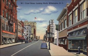Wilmington NC Front Street Scene Storefronts Linen Vintage Postcard