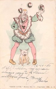 Greetings Good Luck Clown Juggling with Dog Vintage Postcard AA58996