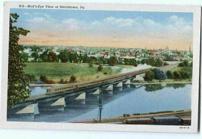 Railroad Postcard Bird's Eye View Norristown PA