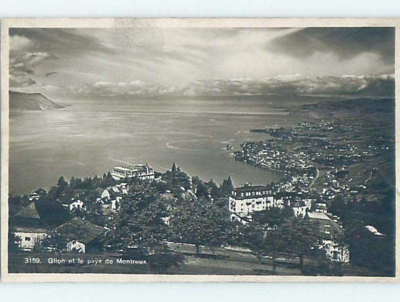 old rppc AERIAL VIEW OF TOWN Glion - Montreux - Vaud Switzerland HM2231