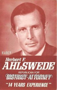 Herbert F Ahlswede Republican for District Attorney Political Unused 