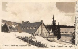 RPPC Mid-July Scene PARADISE INN Rainier Natl Park Ranapar 1925 Vintage Postcard 