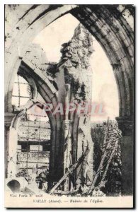 Postcard Old Vailly Aisne the church Ruins Army