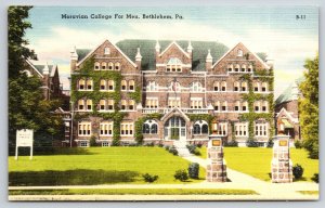 Bethlehem Pennsylvania~Moravian College For Men Front View~Mebane Linen Postcard