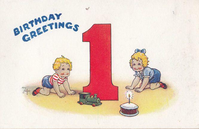 Toy Model Train Happy 1st Birthday Childrems Railway Greetings Old Postcard