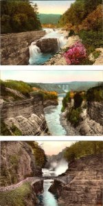 3~Hand Colored ALBERTYPE Postcards  LETCHWORTH STATE PARK  Waterfalls & Bridge