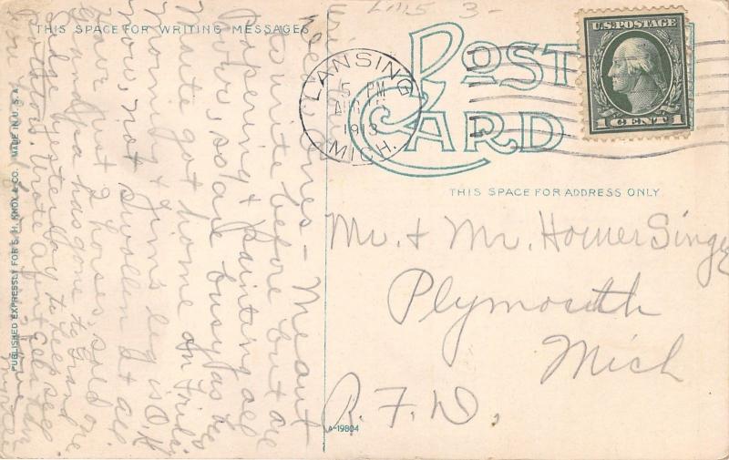 Lansing Michigan~Plymouth Congregational Church~House next door~1913 Postcard