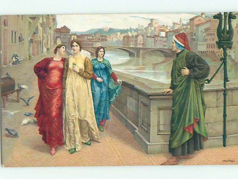 Pre-Linen foreign WOMEN WALKING ALONG THE RIVER IN CITY HL7384