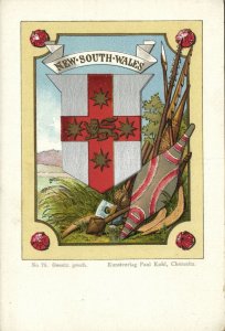 australia, NEW-SOUTH-WALES, Coat of Arms Flag (1900s) Patriotic Litho Postcard 1