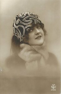 Postcard fashion scarf fancy headkerchief charming smile lady