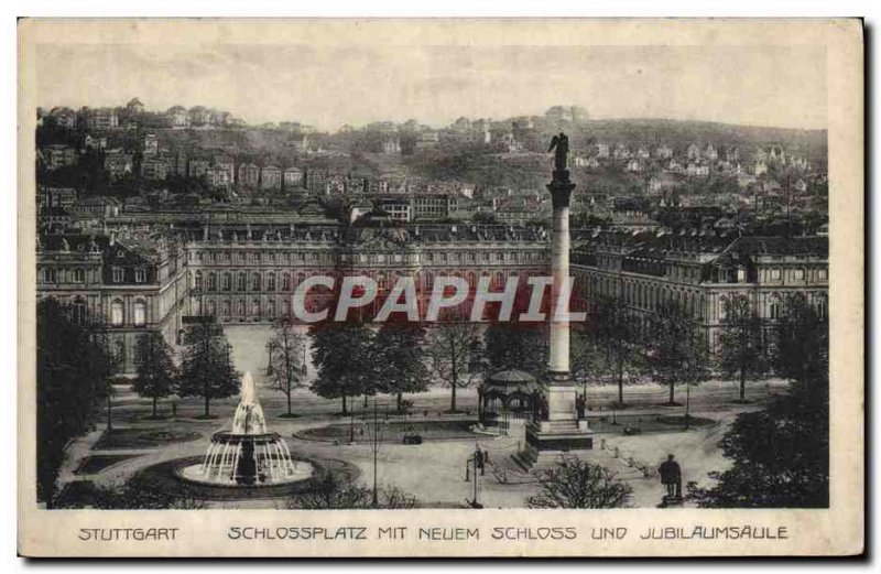 Old Postcard Stuttgart Schlossplatz mit neuem Schloss und Jubilaumsaule