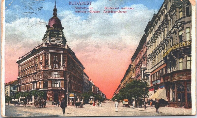 Hungary Budapest Boulevard Andrássy Vintage Postcard 02.98