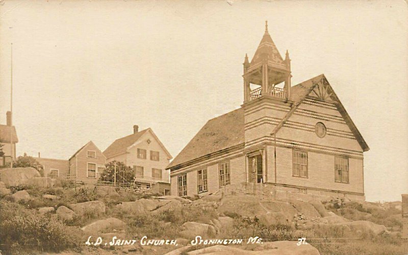 Stonington ME L. D. Saint Church Real Photo Postcard 