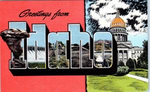 LARGE LETTER LINEN Greetings From  IDAHO  c1940s    Postcard