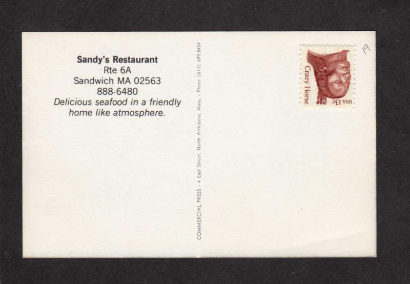 MA Sandy's Restaurant Sandwich MASSACHUSETTS MASS Postcard Carte Postale