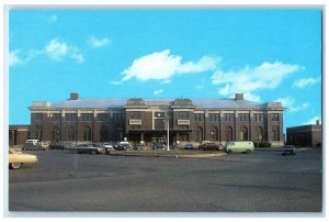 Front View Of Burlington Northern Depot Cars Galesburg Illinois IL Postcard